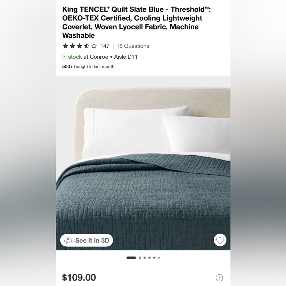 Threshold King Tencel Slate Blue Quilt